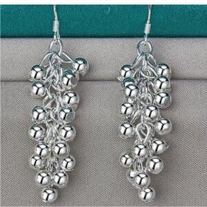 925 Sterling Silver Smooth Grape Bead Ball Earrings chandelier New